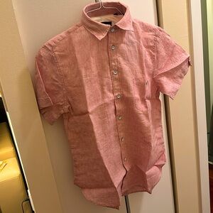 Rag & Bone pink linen “Gus” Short Sleeve men’s button down shirt.